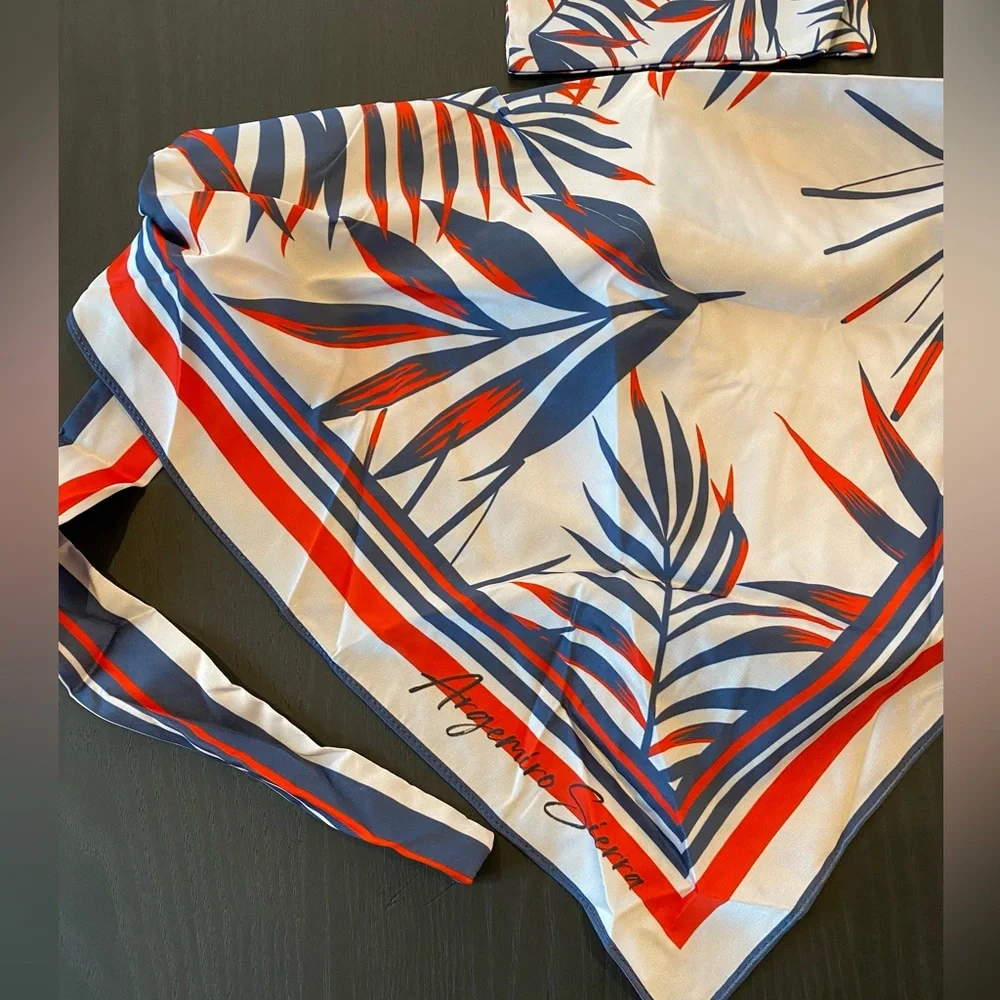 Argemiro Sierra Red, White & Blue Floral Print Face Mask Silky Bandana New